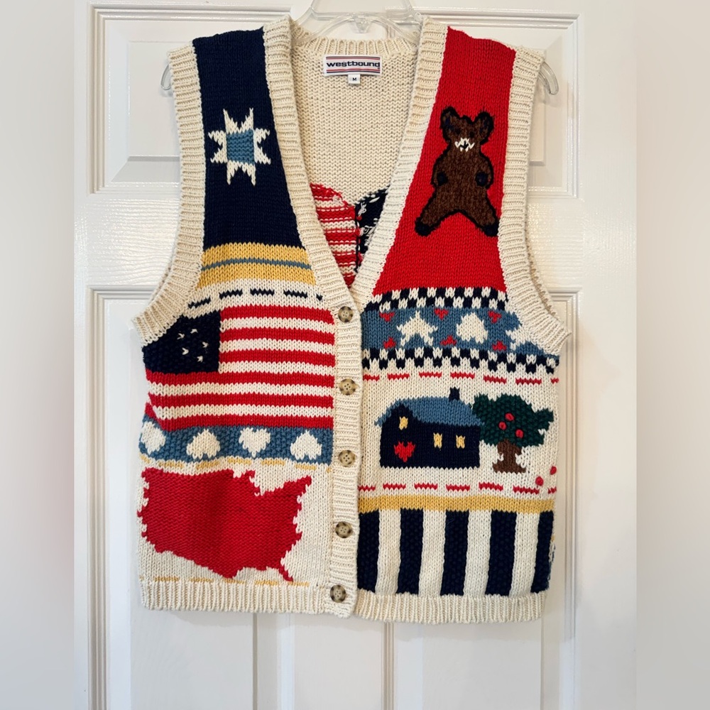 Vintage Patriotic Cottagecore Westbound Multicolor Knit Sweater Vest